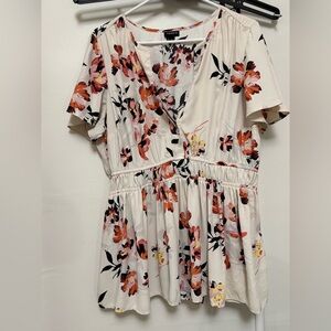 Torrid Floral Blouse - Cream and Pink